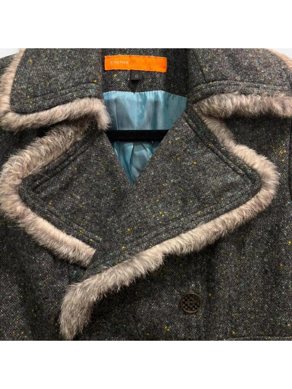 Cynthia Steffe - Wool Tweed Peplum Coat with Rabbit Fur Trim. - Picture 2 of 7